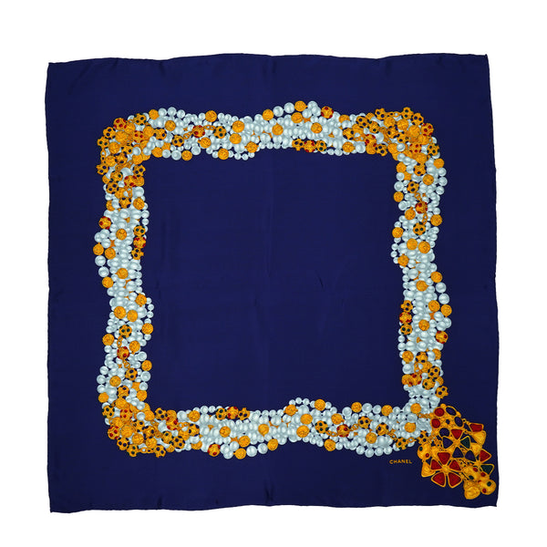 VINTAGE CHANEL JEWELRY PATTERN SCARF NAVY SILK 90328134
