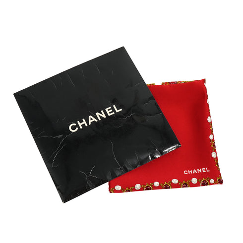 VINTAGE CHANEL JEWELRY PATTERN SCARF RED MULTICOLOR SILK 90335001