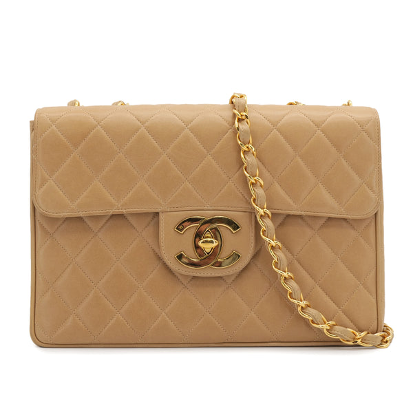VINTAGE CHANEL JUMBO MATELASSE 30 CHAIN SHOULDER BAG BEIGE LAMB SKIN GOLD HARDWARE 90318213
