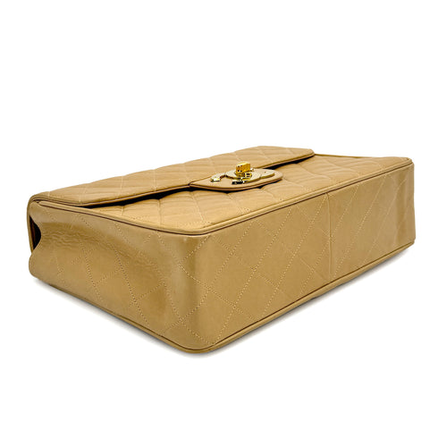 VINTAGE CHANEL JUMBO MATELASSE 30 CHAIN SHOULDER BAG BEIGE LAMB SKIN GOLD HARDWARE 90318213