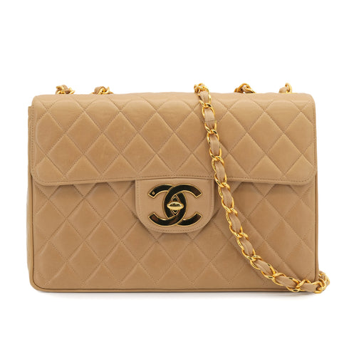 VINTAGE CHANEL JUMBO MATELASSE 30 CHAIN SHOULDER BAG BEIGE LAMB SKIN GOLD HARDWARE 90322919