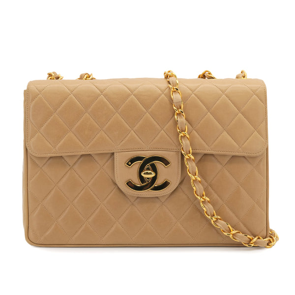 VINTAGE CHANEL JUMBO MATELASSE 30 CHAIN SHOULDER BAG BEIGE LAMB SKIN GOLD HARDWARE 90322919