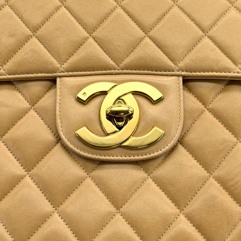 VINTAGE CHANEL JUMBO MATELASSE 30 CHAIN SHOULDER BAG BEIGE LAMB SKIN GOLD HARDWARE 90322919