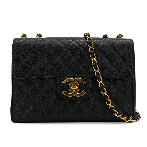 VINTAGE CHANEL JUMBO MATELASSE 30 CHAIN SHOULDER BAG BLACK CAVIAR SKIN 90322924
