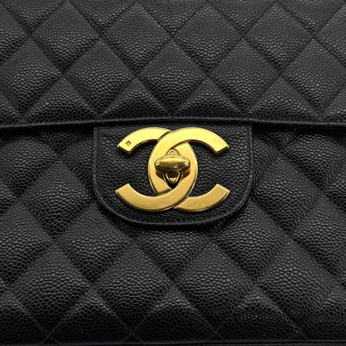 VINTAGE CHANEL JUMBO MATELASSE 30 CHAIN SHOULDER BAG BLACK CAVIAR SKIN 90322924
