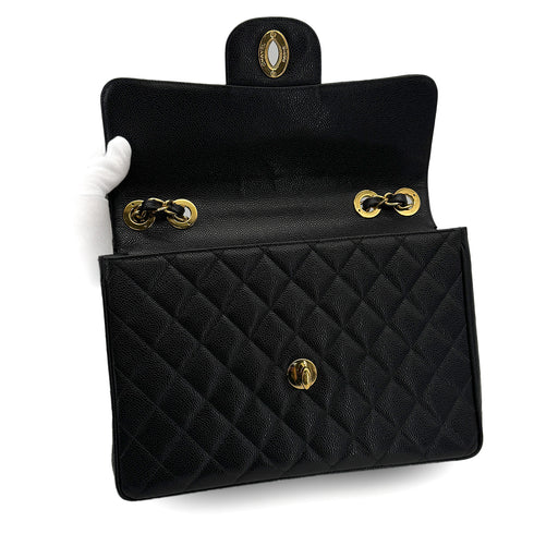 VINTAGE CHANEL JUMBO MATELASSE 30 CHAIN SHOULDER BAG BLACK CAVIAR SKIN 90322924
