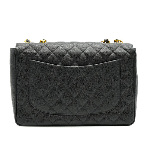 VINTAGE CHANEL JUMBO MATELASSE 30 CHAIN SHOULDER BAG BLACK CAVIAR SKIN GOLD HARDWARE 90335136
