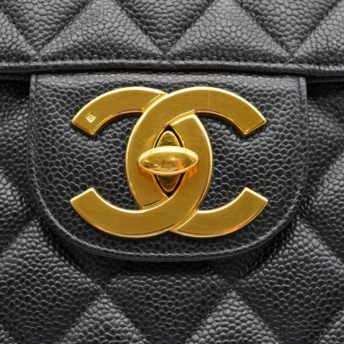 VINTAGE CHANEL JUMBO MATELASSE 30 CHAIN SHOULDER BAG BLACK CAVIAR SKIN GOLD HARDWARE 90335136