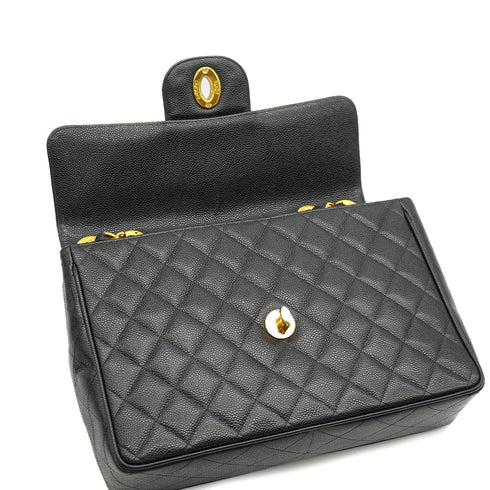 VINTAGE CHANEL JUMBO MATELASSE 30 CHAIN SHOULDER BAG BLACK CAVIAR SKIN GOLD HARDWARE 90335136