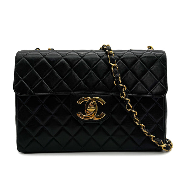 VINTAGE CHANEL JUMBO MATELASSE 30 CHAIN SHOULDER BAG BLACK LAMB SKIN 90313335