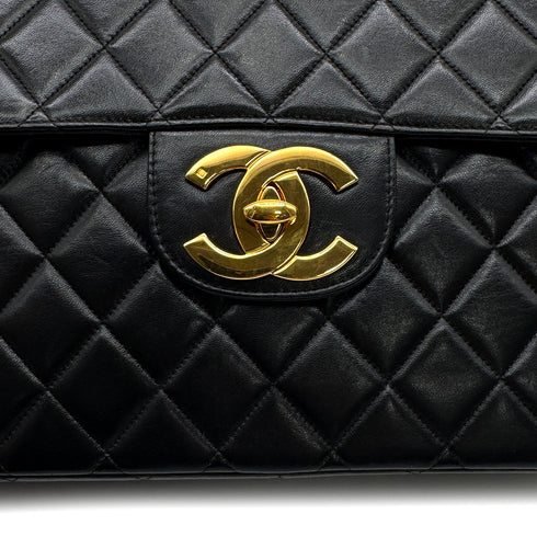 VINTAGE CHANEL JUMBO MATELASSE 30 CHAIN SHOULDER BAG BLACK LAMB SKIN 90313335