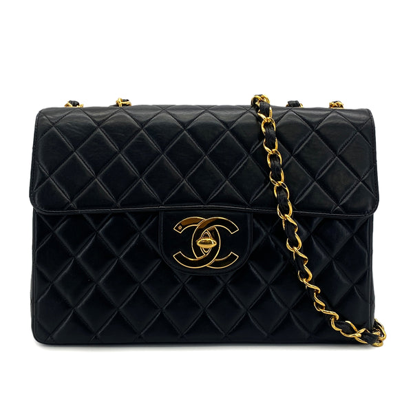 VINTAGE CHANEL JUMBO MATELASSE 30 CHAIN SHOULDER BAG BLACK LAMB SKIN 90317848
