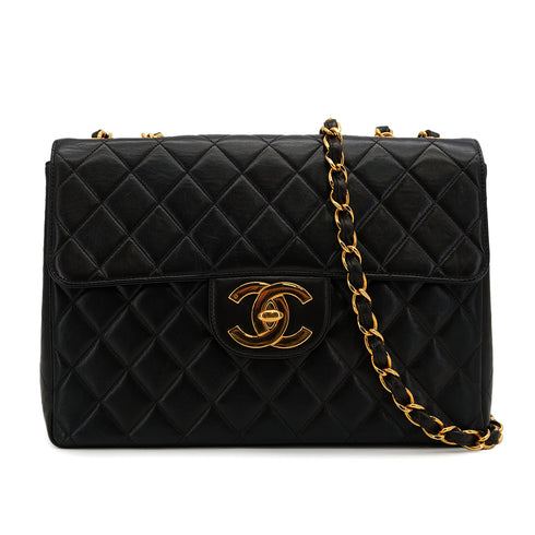VINTAGE CHANEL JUMBO MATELASSE 30 CHAIN SHOULDER BAG BLACK LAMB SKIN 90324805