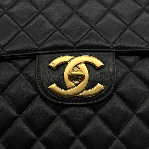 VINTAGE CHANEL JUMBO MATELASSE 30 CHAIN SHOULDER BAG BLACK LAMB SKIN 90324805
