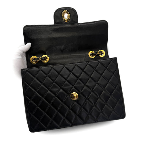 VINTAGE CHANEL JUMBO MATELASSE 30 CHAIN SHOULDER BAG BLACK LAMB SKIN 90324805