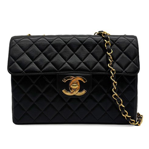 VINTAGE CHANEL JUMBO MATELASSE 30 CHAIN SHOULDER BAG BLACK LAMB SKIN 90329225