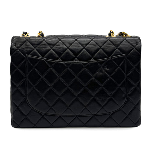 VINTAGE CHANEL JUMBO MATELASSE 30 CHAIN SHOULDER BAG BLACK LAMB SKIN 90329225