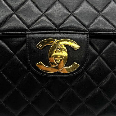 VINTAGE CHANEL JUMBO MATELASSE 30 CHAIN SHOULDER BAG BLACK LAMB SKIN 90329225
