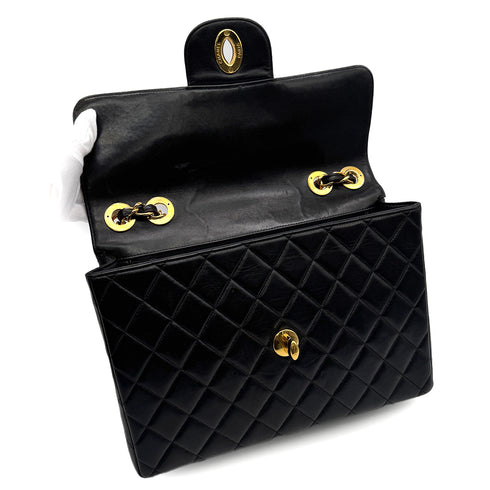 VINTAGE CHANEL JUMBO MATELASSE 30 CHAIN SHOULDER BAG BLACK LAMB SKIN 90329225