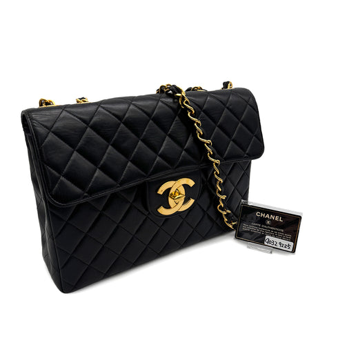 VINTAGE CHANEL JUMBO MATELASSE 30 CHAIN SHOULDER BAG BLACK LAMB SKIN 90329225
