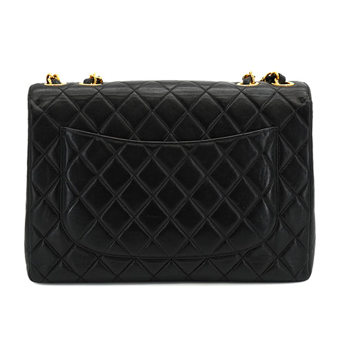 VINTAGE CHANEL JUMBO MATELASSE 30 CHAIN SHOULDER BAG BLACK LAMB SKIN GOLD HARDWARE 90333725