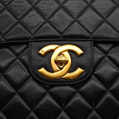 VINTAGE CHANEL JUMBO MATELASSE 30 CHAIN SHOULDER BAG BLACK LAMB SKIN GOLD HARDWARE 90333725