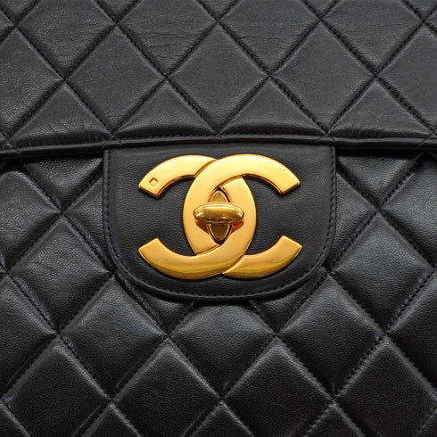 VINTAGE CHANEL JUMBO MATELASSE 30 CHAIN SHOULDER BAG BLACK LAMB SKIN GOLD HARDWARE 90334170