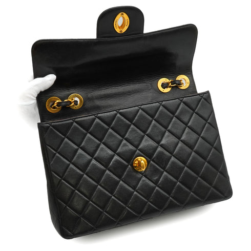 VINTAGE CHANEL JUMBO MATELASSE 30 CHAIN SHOULDER BAG BLACK LAMB SKIN GOLD HARDWARE 90334170