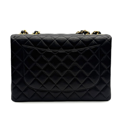 VINTAGE CHANEL JUMBO MATELASSE 30 CHAIN SHOULDER BAG BLACK LAMB SKIN GOLD HARDWARE 90317777