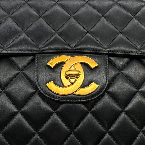 VINTAGE CHANEL JUMBO MATELASSE 30 CHAIN SHOULDER BAG BLACK LAMB SKIN GOLD HARDWARE 90317777