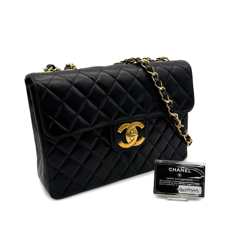 VINTAGE CHANEL JUMBO MATELASSE 30 CHAIN SHOULDER BAG BLACK LAMB SKIN GOLD HARDWARE 90317777