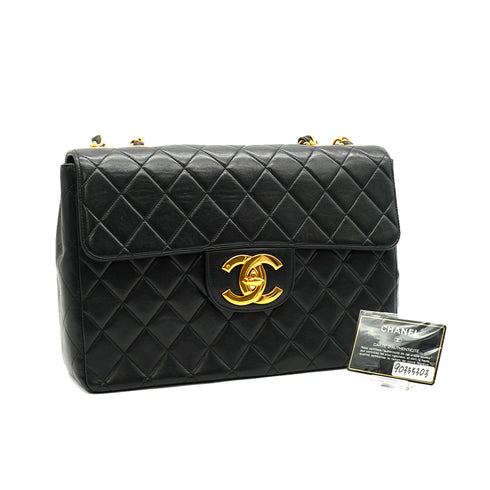 VINTAGE CHANEL JUMBO MATELASSE 30 CHAIN SHOULDER BAG BLACK LAMB SKIN GOLD HARDWARE 90335303