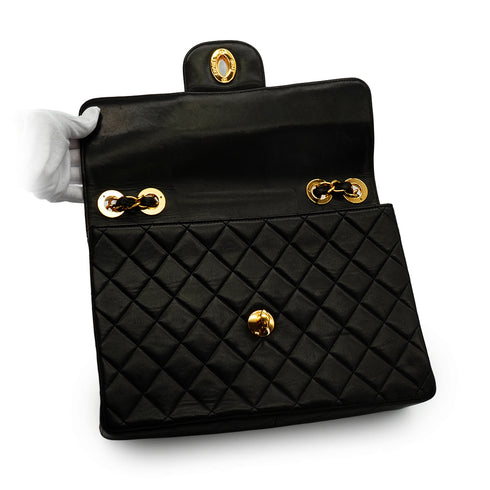 VINTAGE CHANEL JUMBO MATELASSE 30 CHAIN SHOULDER BAG BLACK LAMB SKIN GOLD HARDWARE 90340463