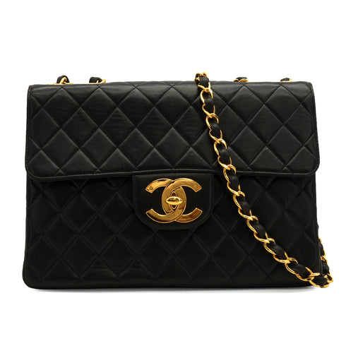 VINTAGE CHANEL JUMBO MATELASSE 30 CHAIN SHOULDER BAG BLACK LAMB SKIN GOLD HARDWARE 90340463