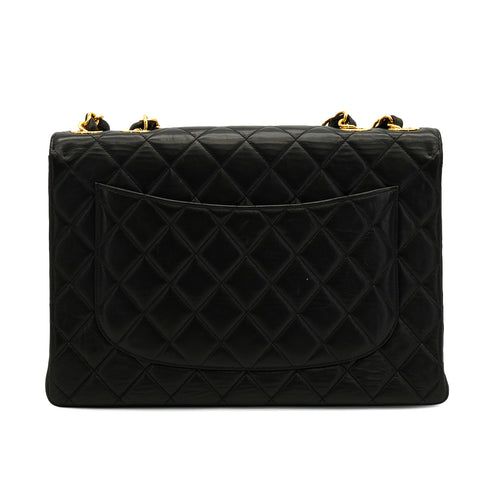 VINTAGE CHANEL JUMBO MATELASSE 30 CHAIN SHOULDER BAG BLACK LAMB SKIN GOLD HARDWARE 90340463