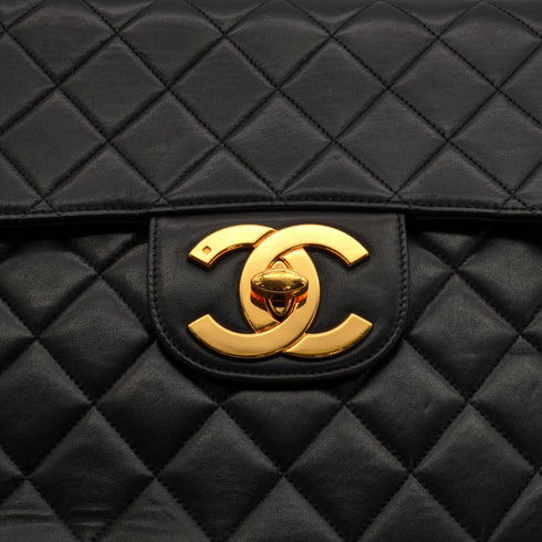 VINTAGE CHANEL JUMBO MATELASSE 30 CHAIN SHOULDER BAG BLACK LAMB SKIN GOLD HARDWARE 90340463