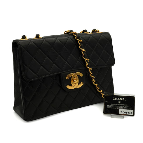 VINTAGE CHANEL JUMBO MATELASSE 30 CHAIN SHOULDER BAG BLACK LAMB SKIN GOLD HARDWARE 90340463