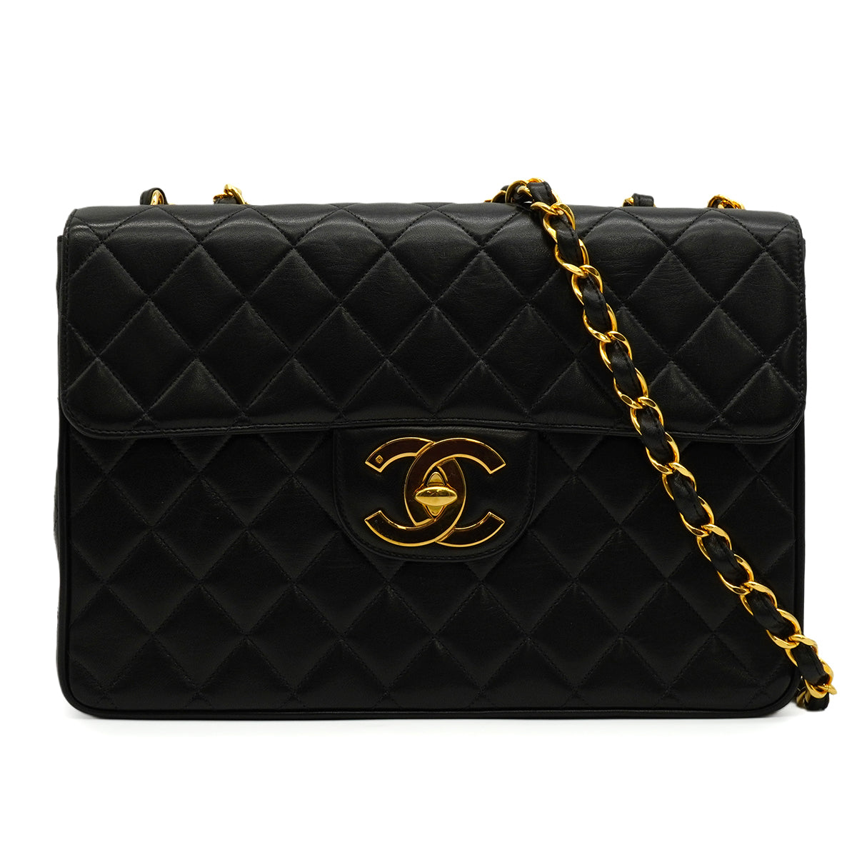 VINTAGE CHANEL JUMBO MATELASSE 30 CHAIN SHOULDER BAG BLACK LAMB 