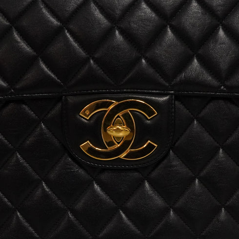 VINTAGE CHANEL JUMBO MATELASSE 30 CHAIN SHOULDER BAG BLACK LAMB SKIN GOLD HARDWARE 90346668