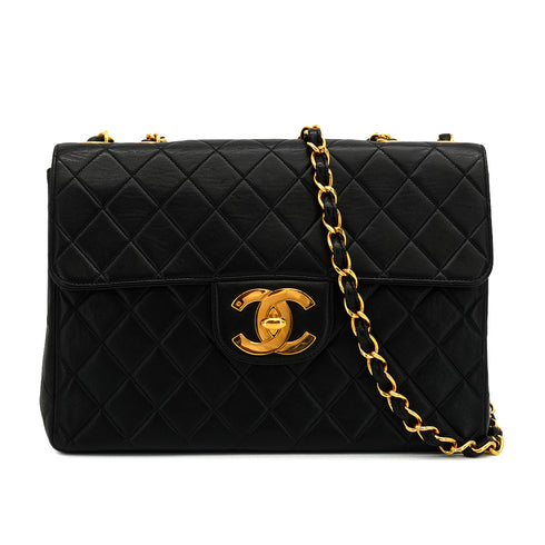 VINTAGE CHANEL JUMBO MATELASSE 30 CHAIN SHOULDER BAG BLACK LAMB SKIN GOLD HARDWARE 90346877