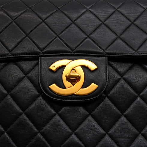 VINTAGE CHANEL JUMBO MATELASSE 30 CHAIN SHOULDER BAG BLACK LAMB SKIN GOLD HARDWARE 90346877