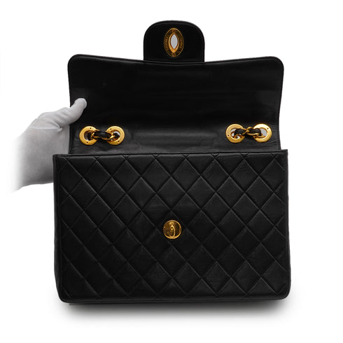 VINTAGE CHANEL JUMBO MATELASSE 30 CHAIN SHOULDER BAG BLACK LAMB SKIN GOLD HARDWARE 90346877