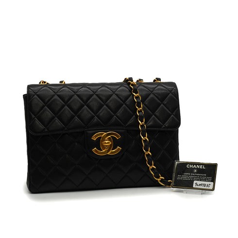 VINTAGE CHANEL JUMBO MATELASSE 30 CHAIN SHOULDER BAG BLACK LAMB SKIN GOLD HARDWARE 90347835