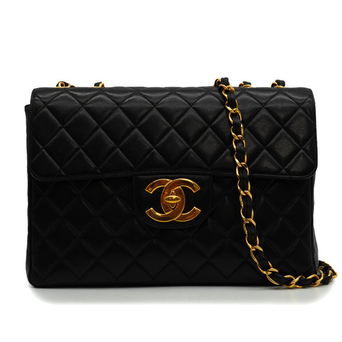 VINTAGE CHANEL JUMBO MATELASSE 30 CHAIN SHOULDER BAG BLACK LAMB SKIN GOLD HARDWARE 90347835