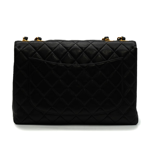 VINTAGE CHANEL JUMBO MATELASSE 30 CHAIN SHOULDER BAG BLACK LAMB SKIN GOLD HARDWARE 90347835