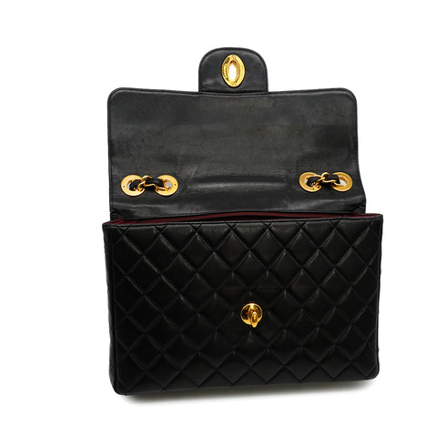 VINTAGE CHANEL JUMBO MATELASSE 30 CHAIN SHOULDER BAG BLACK LAMB SKIN GOLD HARDWARE 90347835