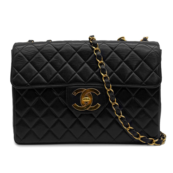 VINTAGE CHANEL JUMBO MATELASSE 30 CHAIN SHOULDER BAG BLACK LAMB SKIN GOLD HARDWARE 90329218