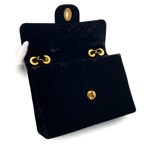 VINTAGE CHANEL JUMBO MATELASSE 30 CHAIN SHOULDER BAG BLACK VELOR GOLD HARDWARE 90324833
