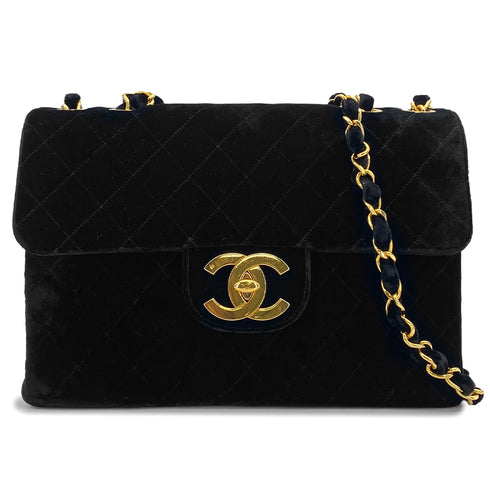 VINTAGE CHANEL JUMBO MATELASSE 30 CHAIN SHOULDER BAG BLACK VELOR GOLD HARDWARE 90324833
