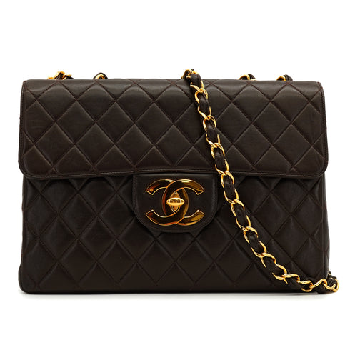 VINTAGE CHANEL JUMBO MATELASSE 30 CHAIN SHOULDER BAG DARK BROWN LAMB SKIN GOLD HARDWARE 90335828